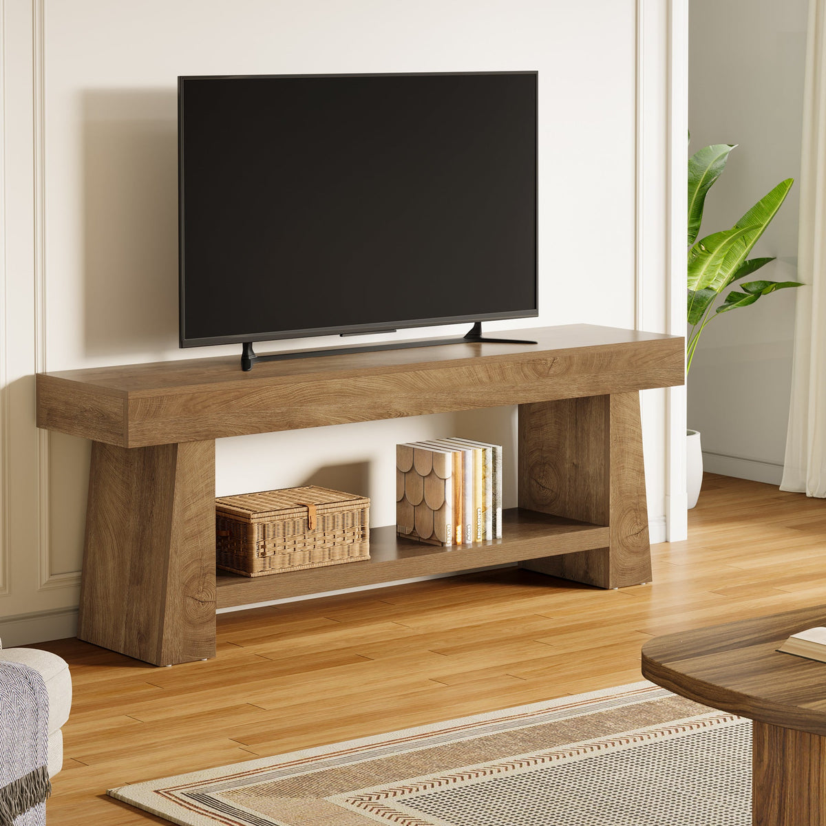 63-Inch Farmhouse TV Stand with 2-Tier Storage, Media Console for Living Room or Bedroom