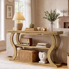 55 Inch Console Table with 3-Tier Storage, Farmhouse Hallway Table with Wave Legs