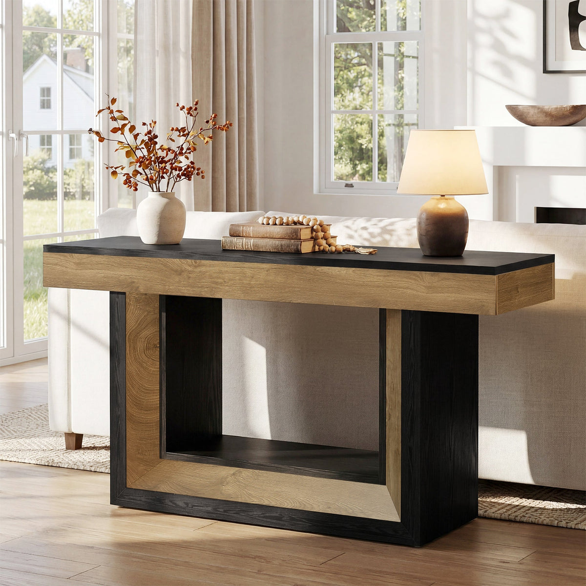 63-Inch Narrow Console Table with 2-Tier Storage, Farmhouse Sofa Table for Entryway