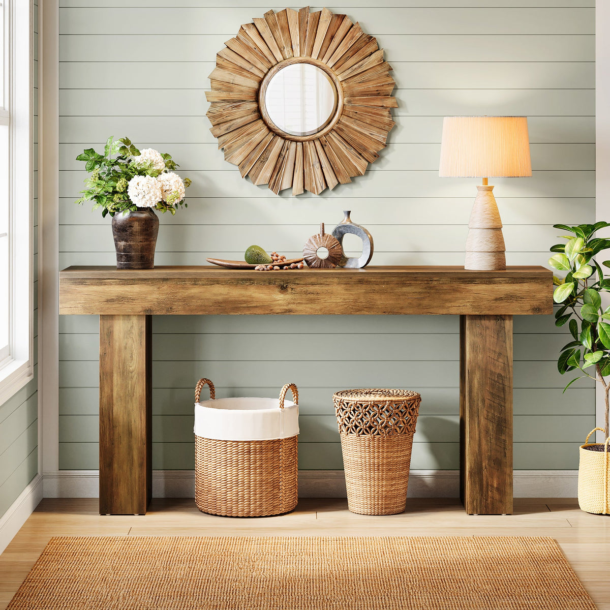 63 Inch Narrow Console Table with X-Frame Legs, Farmhouse Sofa Table for Entryway and Hallway