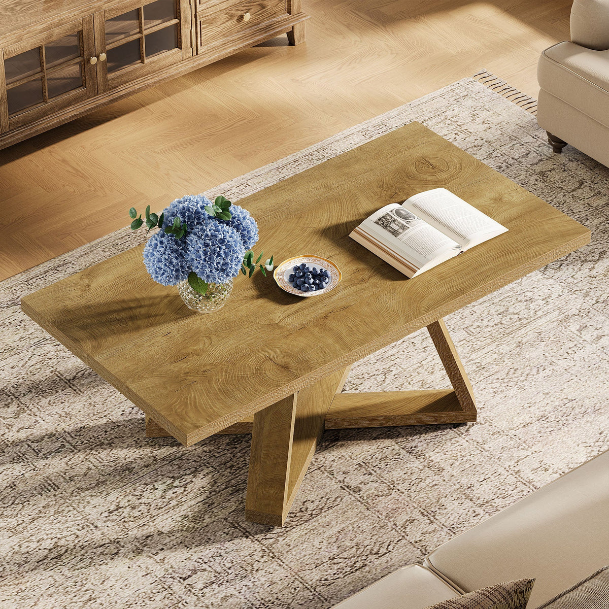 47" Rectangle Coffee Table, Farmhouse Wooden Accent Table for Small Spaces