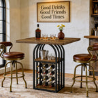35.43-Inch Square Bistro Pub Table with Wine Rack, Home Bar Table for Kitchen and Living Room