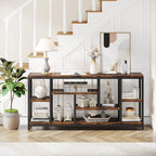 70.9-Inch Extra Long Console Table with 3-Tier Storage Shelves, Industrial Narrow Sofa Table for Entryway