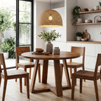 47.2 Inch Solid Wood Round Dining Table for 4, Farmhouse Kitchen Table with Trestle Base