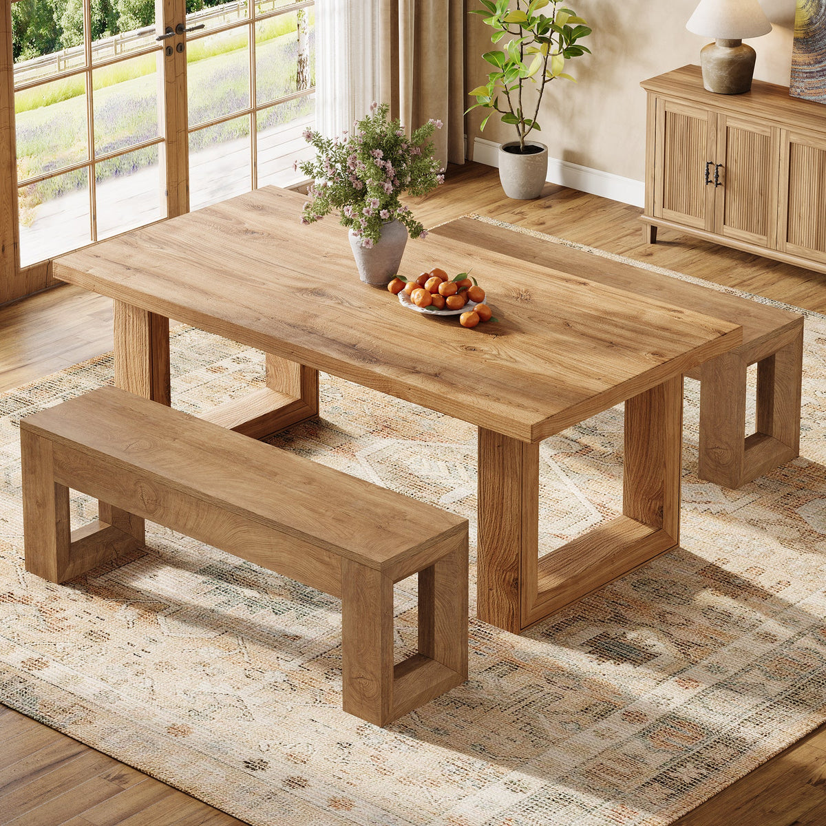 47-Inch Farmhouse Entryway Bench, Long Wood Shoe Bench with Reinforced MDF Structure for Hallway