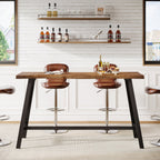 55 Inch Solid Wood Bar Table with Metal Frame and Footrest, Industrial Counter Height Pub Table for Kitchen