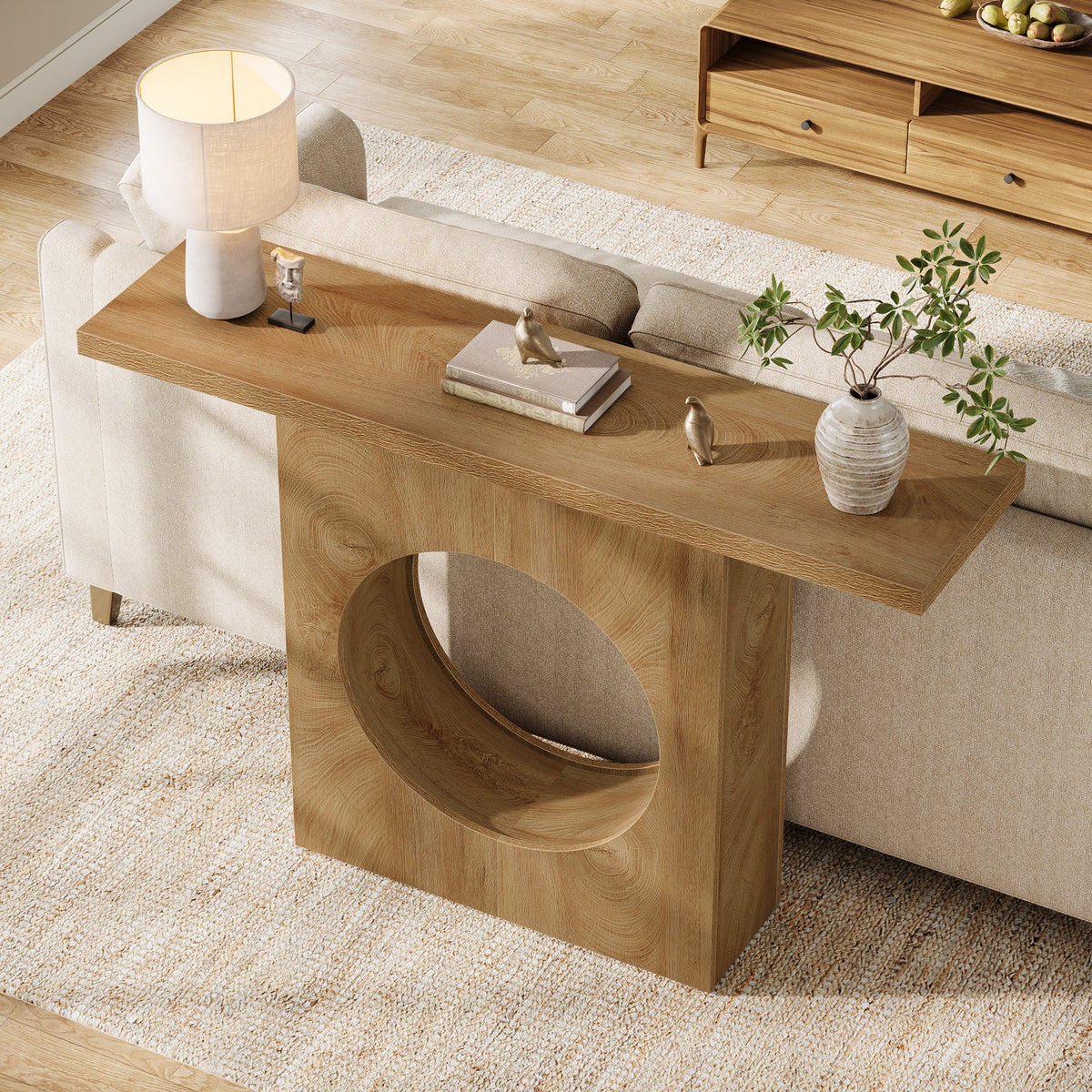41.3-Inch Farmhouse Console Table, Narrow Entryway Table with Round Hole Design