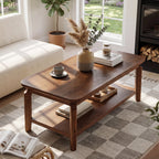 47-Inch Coffee Table with Open Shelf, Rounded-Corner Center Table for Living Room