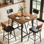 31.5-Inch Square Bar Table with Solid Wood Top and Metal Footrest, Industrial Pub Table for Home Bar Kitchen and Cafe