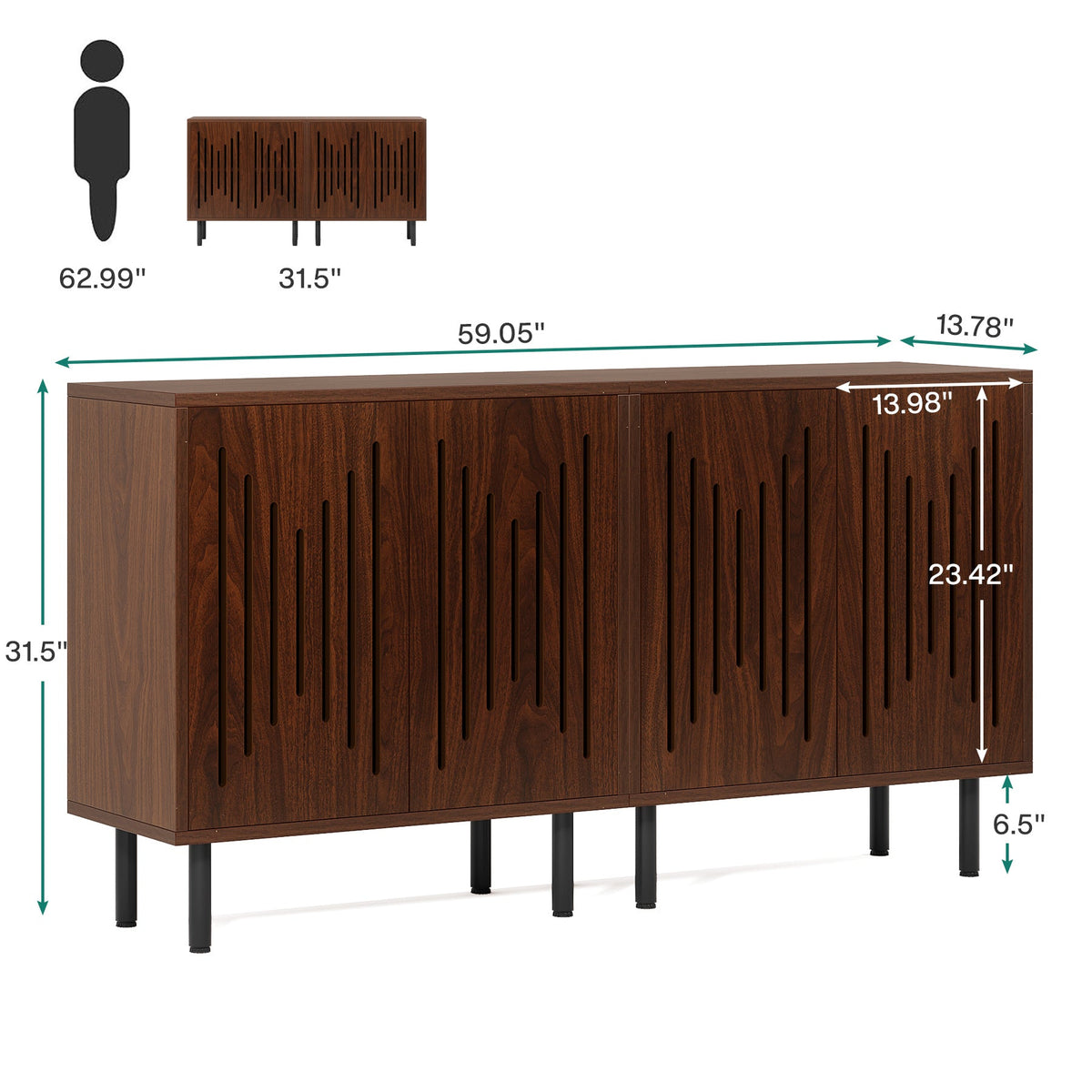 59-Inch Vintage Sideboard Buffet Set of 2 with Adjustable Shelves, Farmhouse Storage Cabinet for Kitchen Living Room and Hallway