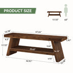 47-Inch 2-Tier Wooden Storage Bench, Open Shelving Hallway Seat with Solid Fir Frame for Living Room
