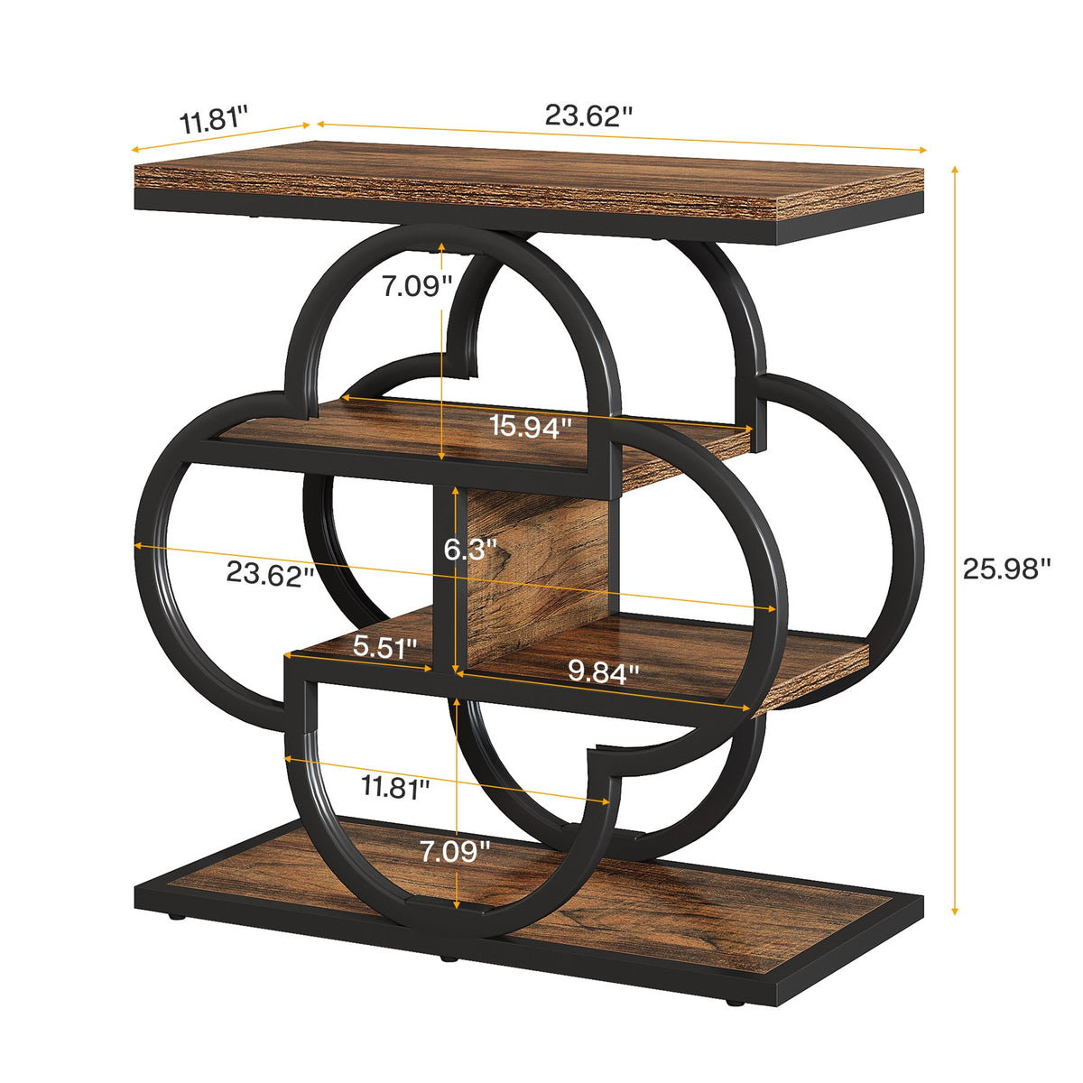 4-Tier Narrow Side Table with Curved Metal Frame and Storage Shelves