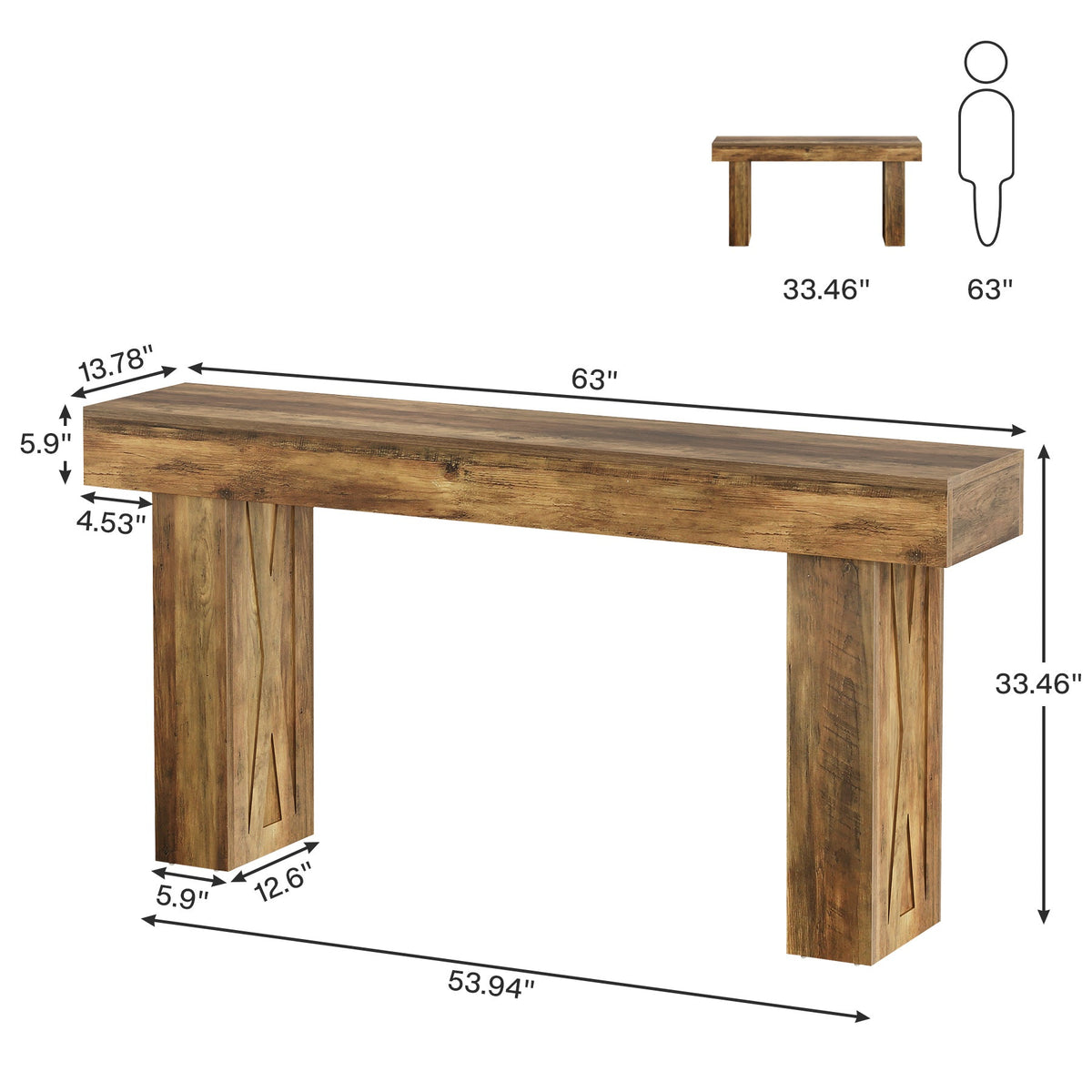 63 Inch Narrow Console Table with X-Frame Legs, Farmhouse Sofa Table for Entryway and Hallway