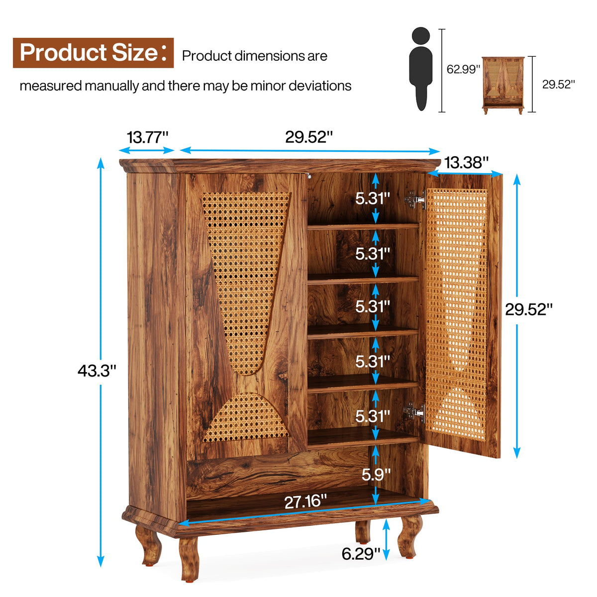 Rattan Shoe Cabinet, 5-Tier Hidden Shoe Storage for Entryway