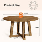 47.3-Inch Solid Wood Round Dining Table for 4-6 People, Farmhouse Kitchen Table with Cross-Shaped Base for Dining Room