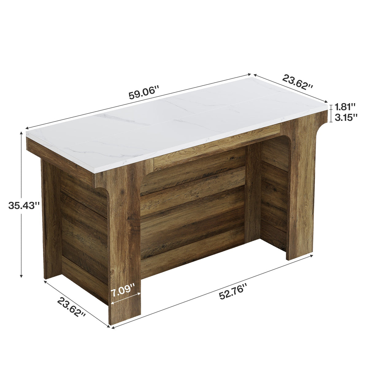 59-Inch Bar Table with Faux Marble Top, Counter Height Table for Kitchen and Bistro