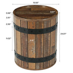 19.68-Inch Barrel Side Table with Hidden Storage, Farmhouse Round End Table with Removable Lid