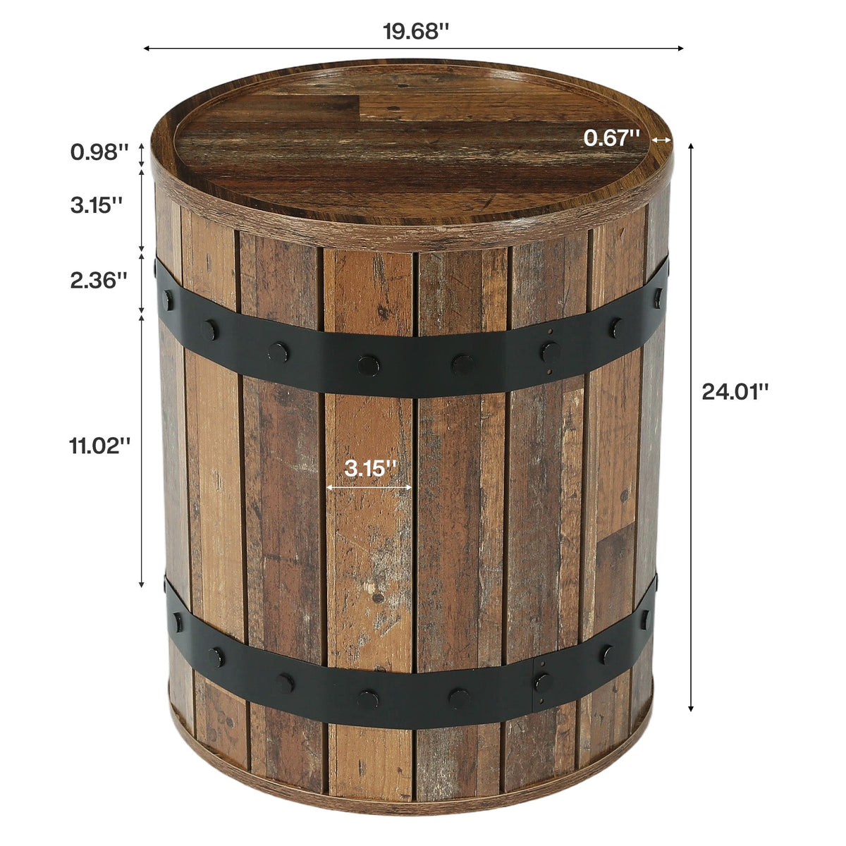 19.68-Inch Barrel Side Table with Hidden Storage, Farmhouse Round End Table with Removable Lid