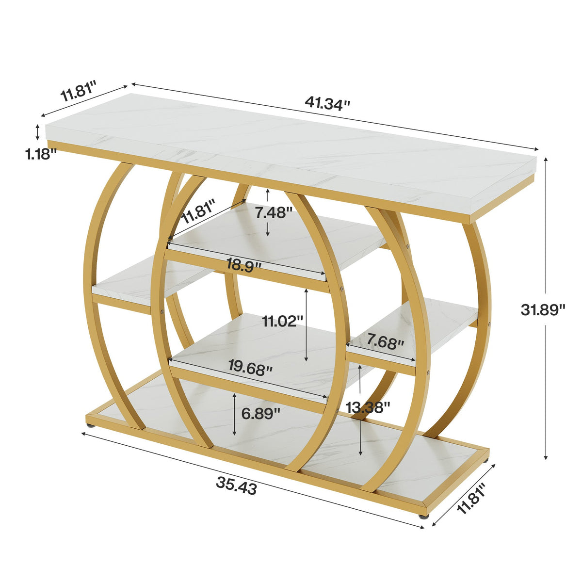 41.3-Inch Modern Console Table with 5-Tier Storage, Narrow Faux Marble Entryway Table for Living Room and Hallway