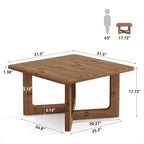 31.5 Inch Square Solid Wood Coffee Table, Farmhouse Living Room Table with Sturdy Base