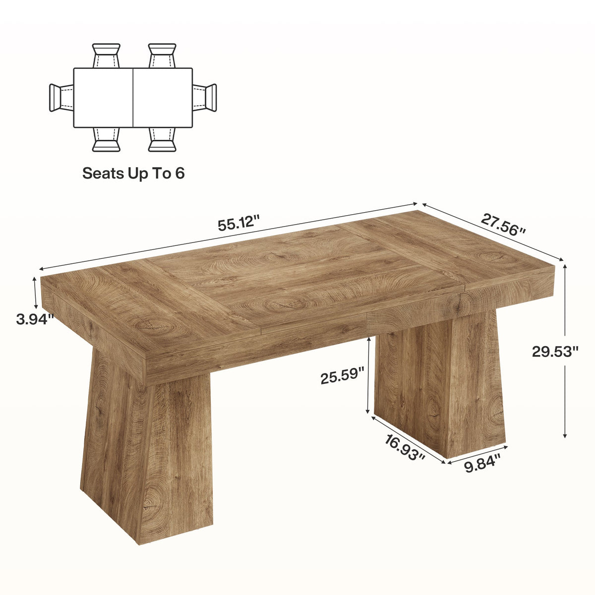 55-Inch Executive Desk, Large Wood Office Computer Desk with Double Pedestal#Colour_Light Brown