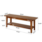 55-Inch Farmhouse Bench with Storage Shelf, Wooden Dining Seating for Kitchen Dining Room and Patio