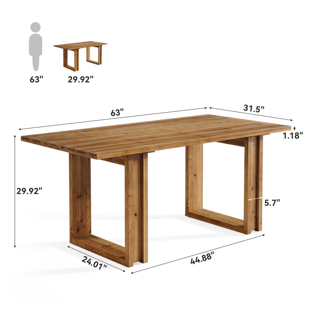 63-Inch Solid Wood Office Desk, Farmhouse Computer Desk for Home Office and Study