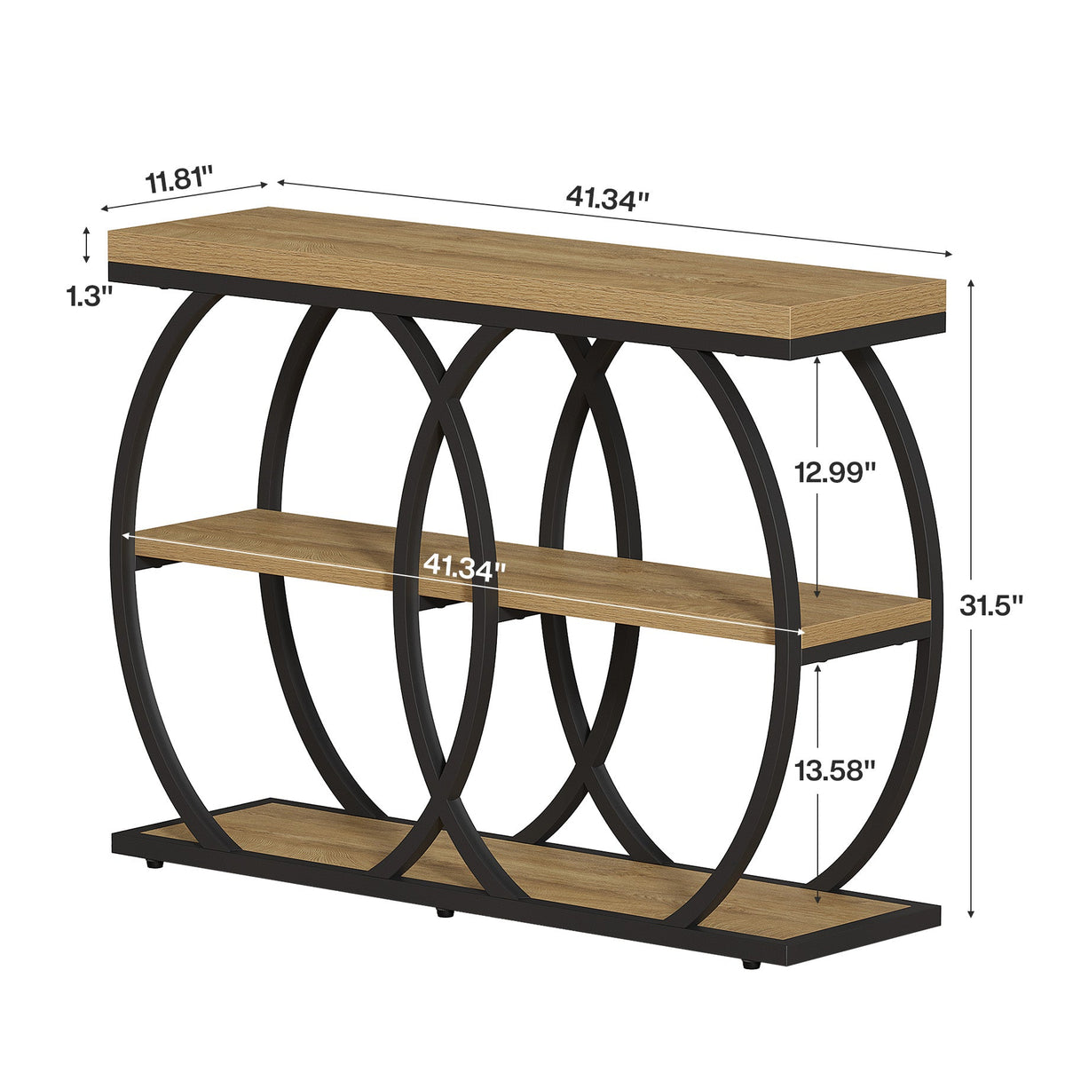 41.3" Industrial Console Table with 3-Tier Storage, Entryway Table for Living Room Hallway Foyer