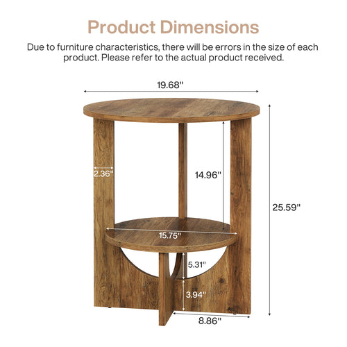 19.68-Inch Round End Table with Storage, 2-Tier Tall Side Table for Living Room and Bedroom