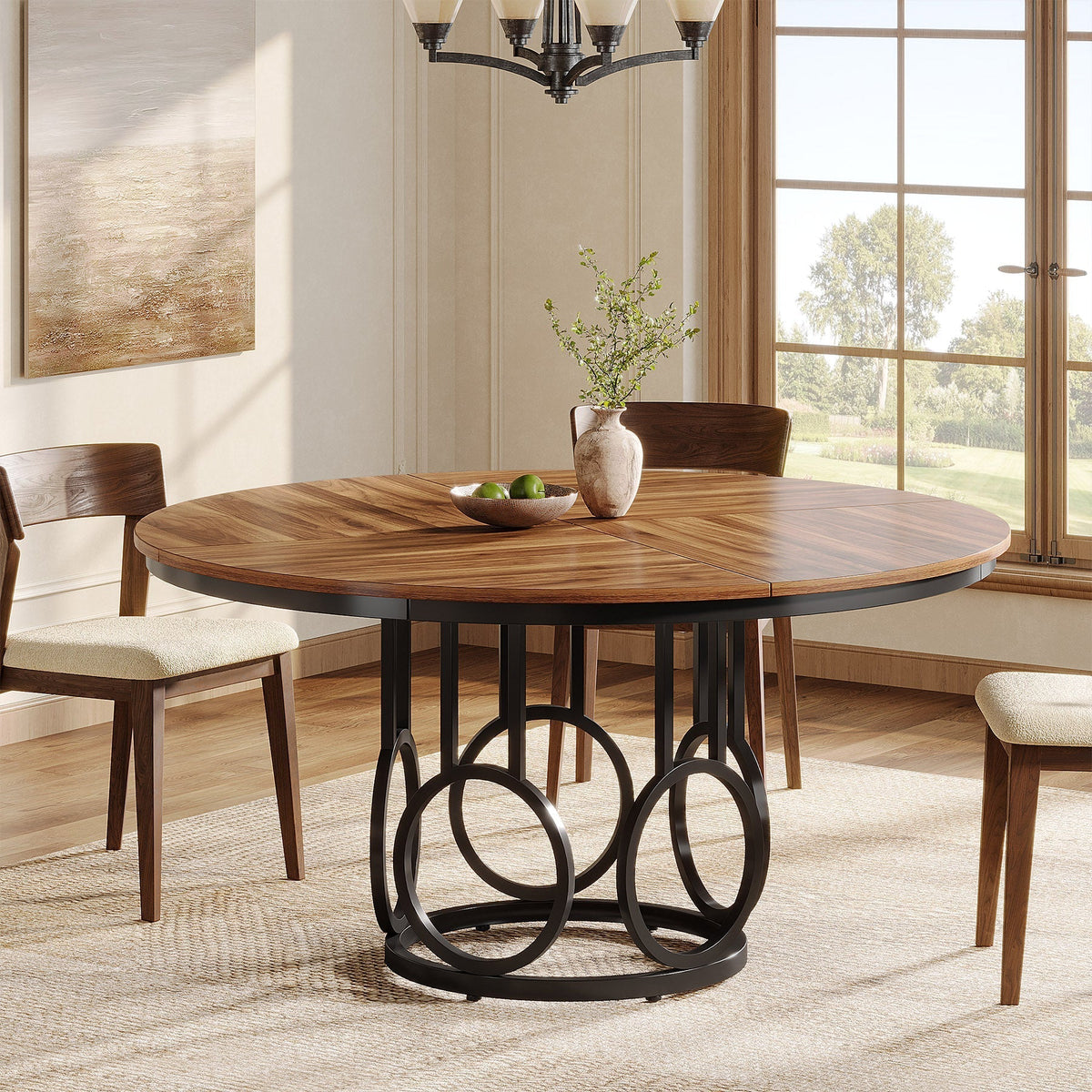 47" Wood Dining Table, Round Kitchen Table for 4 - 6 People #Colour_Brown