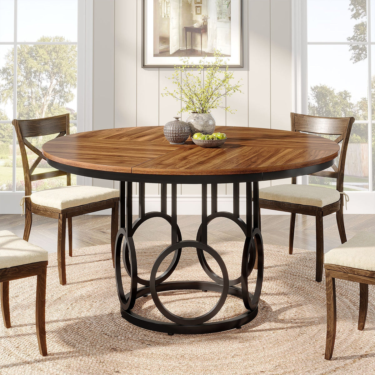 47" Wood Dining Table, Round Kitchen Table for 4 - 6 People #Colour_Brown