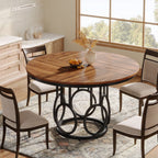 47" Wood Dining Table, Round Kitchen Table for 4 - 6 People #Colour_Brown