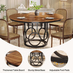 47" Wood Dining Table, Round Kitchen Table for 4 - 6 People #Colour_Brown