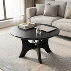 31.1 Inch Round Coffee Table with Cross Base, Modern Black Table for Living Room