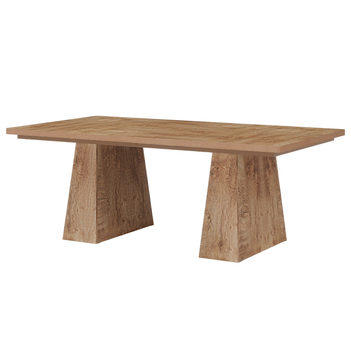63 Inch Dining Table for 6, Farmhouse Rectangular Kitchen Table with Double Pedestal for Dining Room