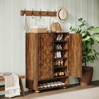 31.5-Inch Solid Wood Shoe Cabinet for Entryway, Farmhouse Tall Shoe Storage Cabinet with Doors and Adjustable Shelves for Hallway