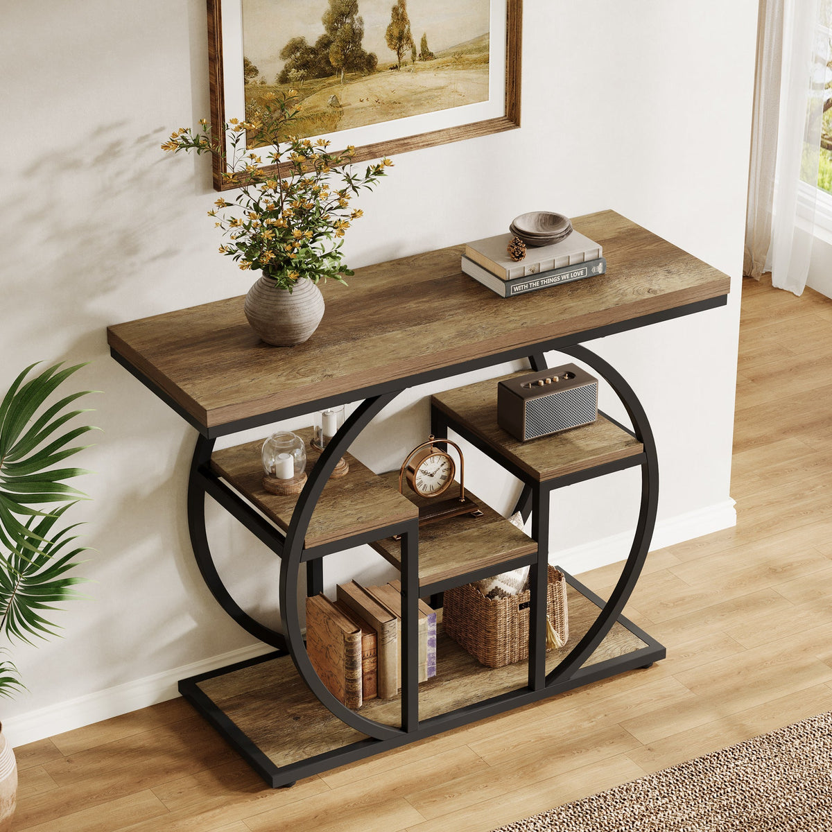41 Inch Industrial Console Table with Storage, 4 Tier Narrow Sofa Table for Entryway Living Room