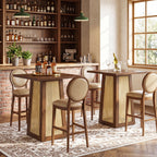 31.5-Inch Square Bar Table, Counter Height Pub Table with Rattan Pedestal Base for Home Bar Kitchen and Small Spaces