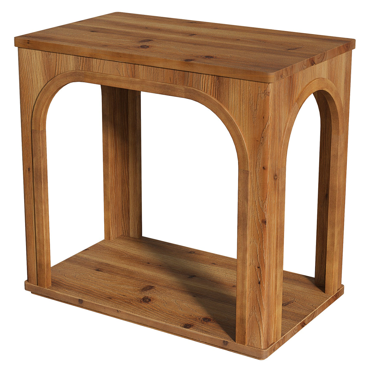 25.2-Inch Solid Wood End Table with Arched Design and Bottom Shelf, 2-Tier Farmhouse Side Table for Living Room