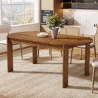63-Inch Solid Wood Oval Dining Table, Farmhouse Dinner Table with Sturdy Base for 4-6