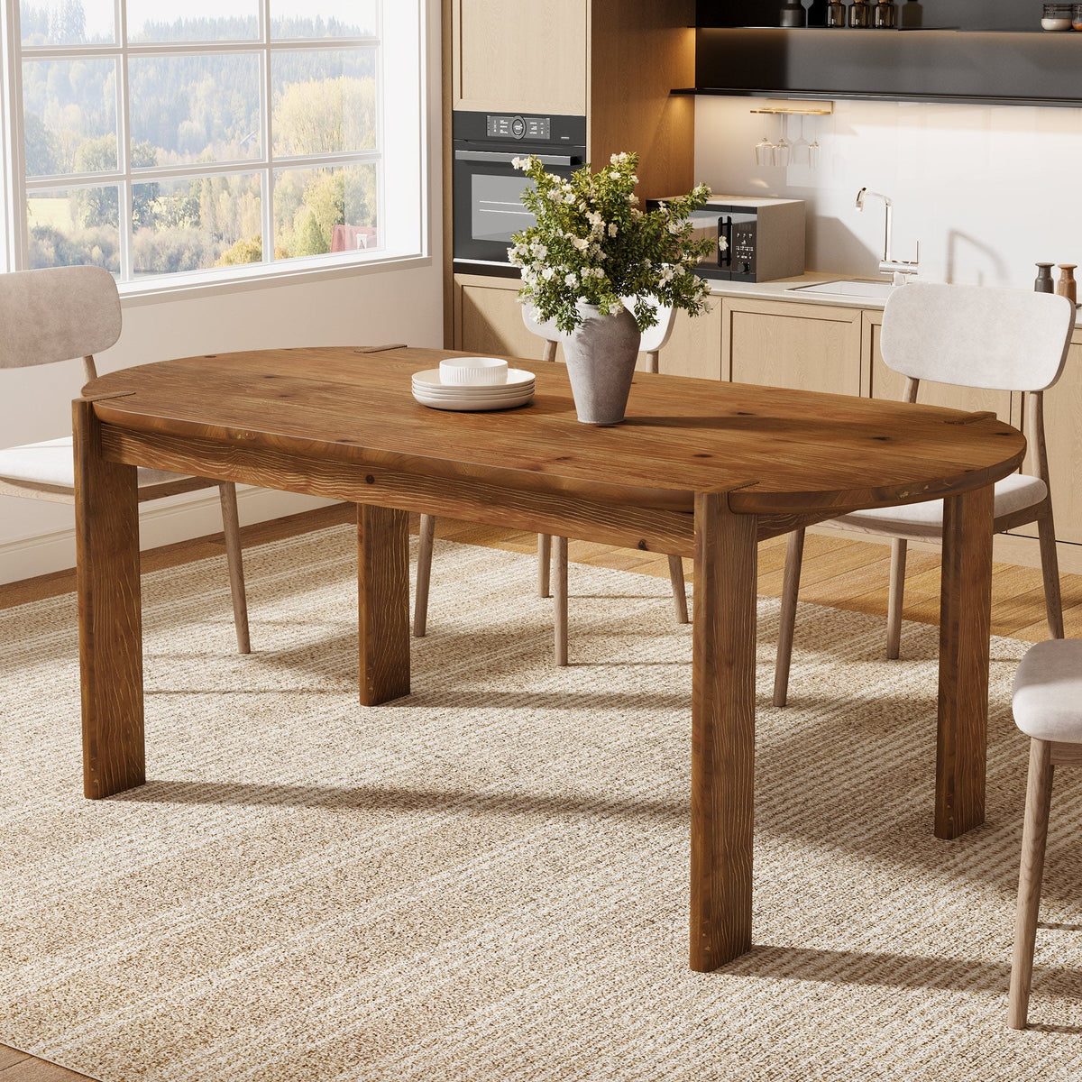 63-Inch Solid Wood Oval Dining Table, Farmhouse Dinner Table with Sturdy Base for 4-6