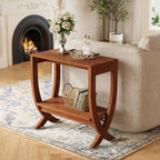 23.62" Small Solid Wood Side Table with Arched Legs, 2-Tier End Table for Sofa Side