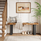 47.24-Inch Industrial Entryway Bench with Solid Wood Seat, Narrow Shoe Bench for Bedroom and Hallway