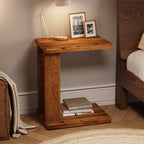 23.6" C-Shaped End Table, Solid Wood 2-Tier Side Table for Sofa and Living Room