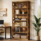70.8-Inch Tall Bookshelf, 6-Tier Rustic Wooden Bookcase with Anti-Tipping Kit
