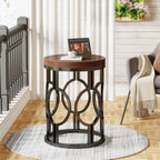 Round End Table, Industrial Side Table with Metal Hollow Frame #Colour_Rustic Brown