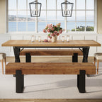 63-Inch Solid Wood Dining Bench, Farmhouse Kitchen Seat with Metal Legs for Dining Room