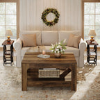 39.4-Inch Square Coffee Table, Large Farmhouse Center Table with Storage Shelf for Living Room
