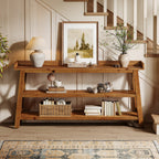 63-Inch Solid Wood Console Table with X-Frame, 3-Tier Hallway Table for Living Room