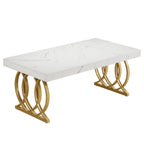 63-Inch Modern Dining Table for 4-6 People, Faux Marble Kitchen Table with Gold Legs
